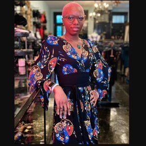 Trashy Diva Amaya Parasol Print Black Waist Tie Long Sleeves Mini Dress women 20